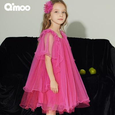 Qimoo淇木25夏季新款童装女童多层鱼骨轻盈飘逸连衣裙QSS2LP140A