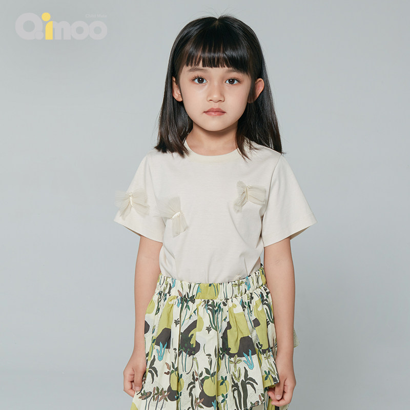 淇木Qimoo童装22女童舒适闲设计款纯色圆领套头衫T恤QYH2TC128A_虎窝淘
