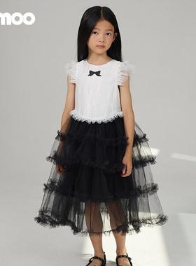 Qimoo/淇木25春季新款童装女童撞色拼纱甜酷精致连衣裙QSS1LP307C