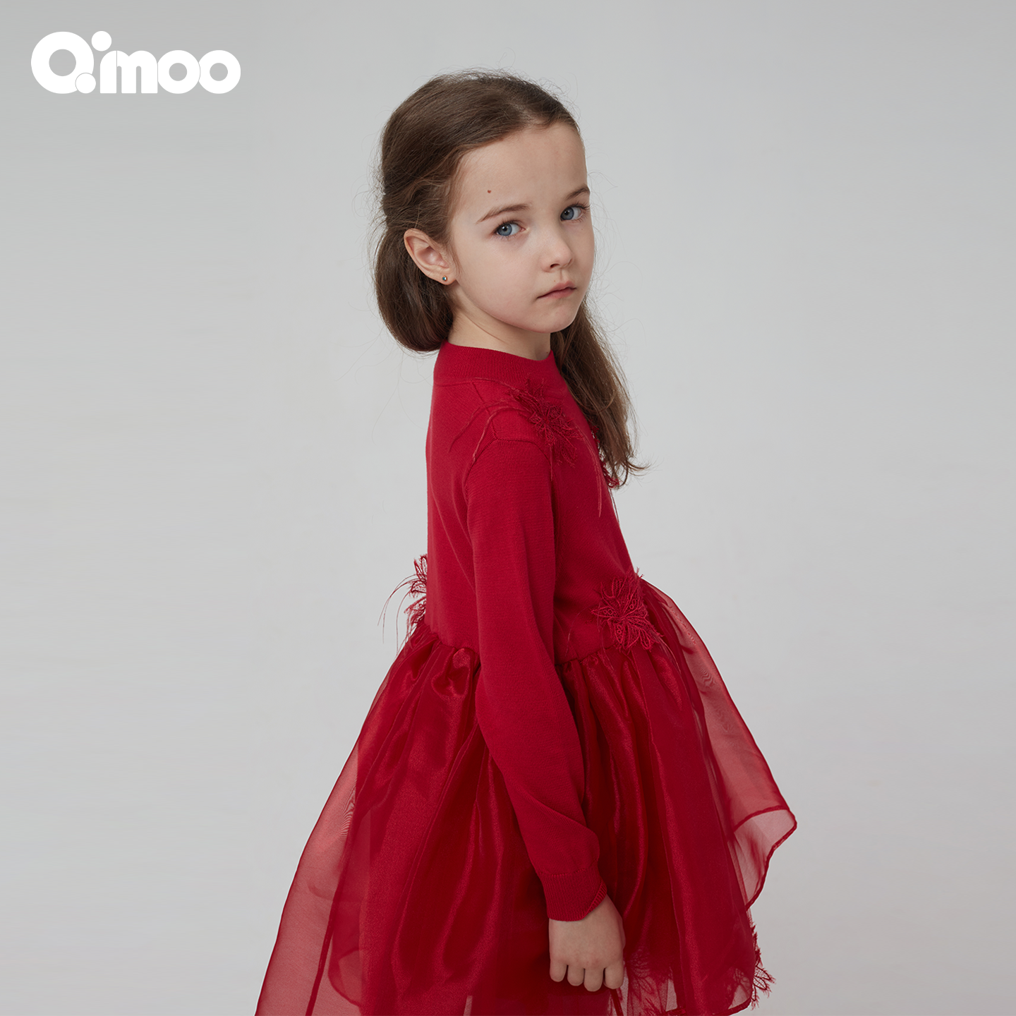 Qimoo淇木商场同款童装女童长袖网纱休闲红色连衣裙QCL1LC135A,童装/婴儿装/亲子装,连衣裙,淘宝优惠券,粉丝福利购,淘宝优惠卷