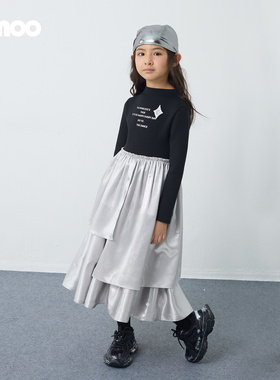 Qimoo淇木2025秋冬新款女童长袖连衣裙设计感潮流拼接QSS4LP230B
