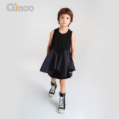 Qimoo女童26夏无袖拼接连衣裙