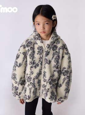 Qimoo/淇木25秋季童装女童时尚印花摇粒绒保暖连帽外套QSS3WP321C