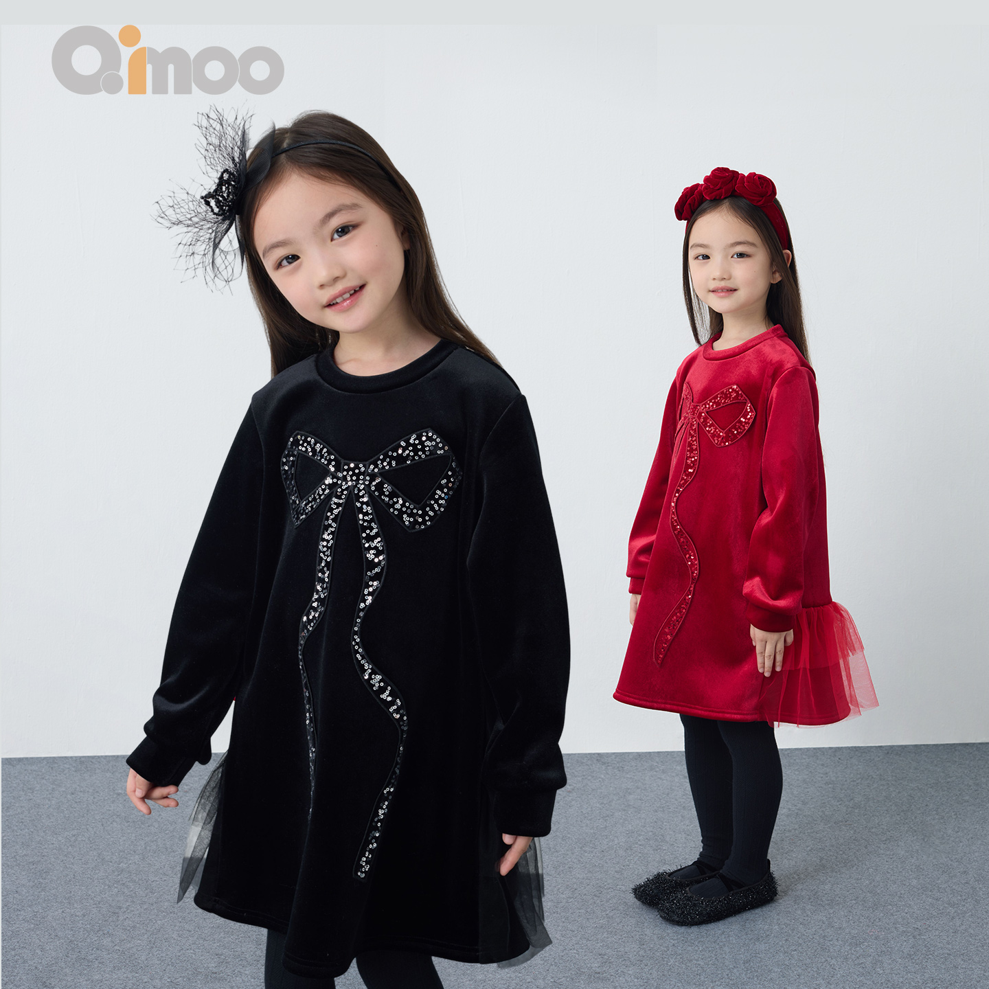 Qimoo淇木蝴蝶结可爱连衣裙