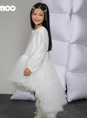 Qimoo/淇木25春季新款童装女童不对称下摆网纱连衣裙QSS1LP254B