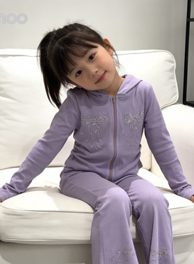 Qimoo淇木26春季新款童装女童舒适柔软上衣裤子套装QWM1IP813P