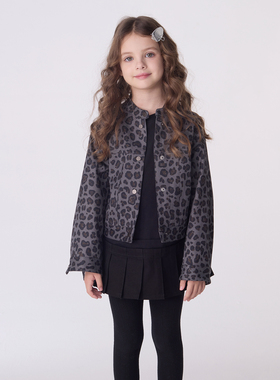 Qimoo淇木25秋季新款童装女童时尚豹纹夹克外套QSS3WP124A