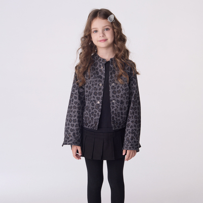 Qimoo淇木25秋季新款童装女童时尚豹纹夹克外套QSS3WP124A