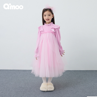 女童丝绒甜美网纱公主连衣裙QSS4LP121A 童装 Qimoo淇木25冬季 新款
