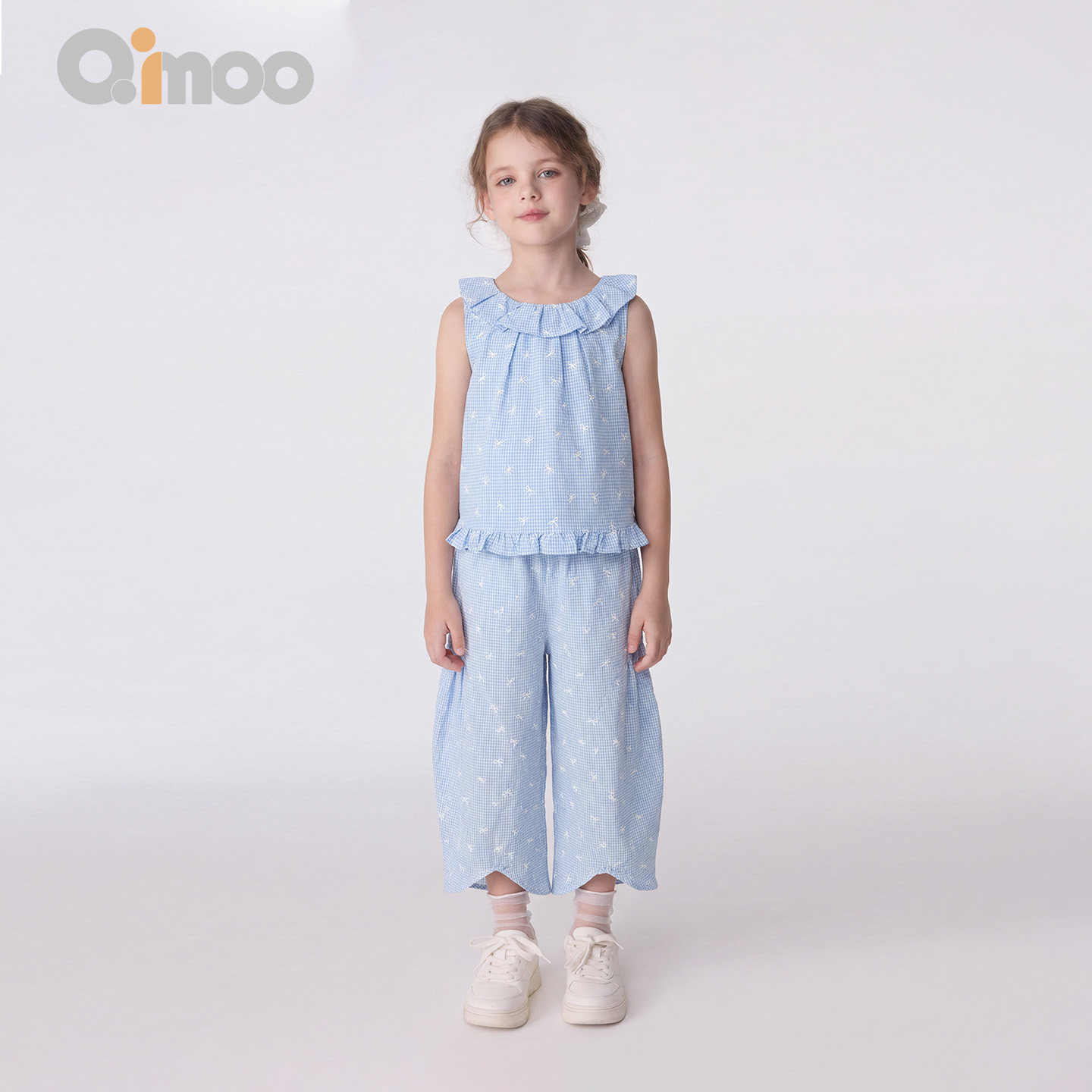 Qimoo淇木26夏季新款女童装荷叶领无袖花边背心两件套QWM2IP825P