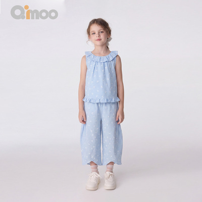 Qimoo女童夏季荷叶领背心套装