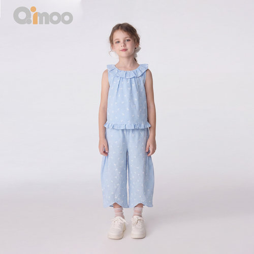 Qimoo女童夏季荷叶领背心套装