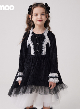Qimoo/淇木冬季新款童装女童肌理感丝绒lolita连衣裙QCL4LP145A