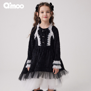 童装 新款 女童肌理感丝绒lolita连衣裙QCL4LP145A 淇木冬季 Qimoo