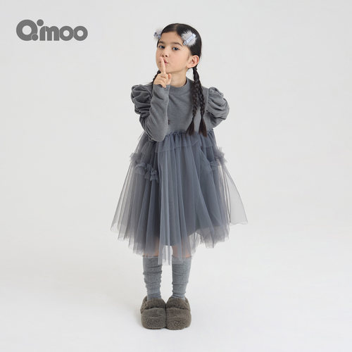 Qimoo女童秋季网纱蓬蓬公主裙