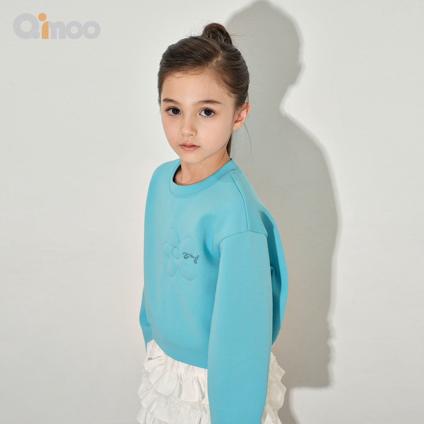 Qimoo淇木童装26春新款女童花朵可爱泡芙卫衣套头衫QWM1TC219B