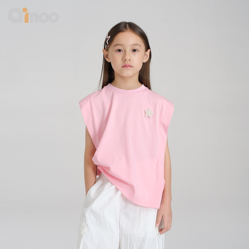 Qimoo淇木26夏季新款女童装圆领亲子无袖T恤学院风上衣QWM2EC101A