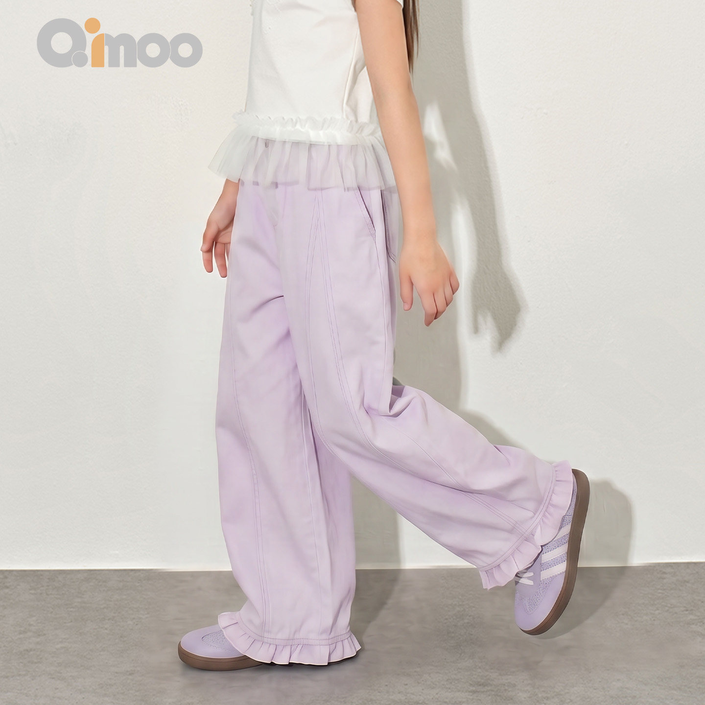 Qimoo淇木26夏季新款童装女童花边阔腿裤宽松休闲长裤QWM2KC832P