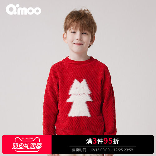 Qimoo/淇木冬季新款童装男童软糯毛绒圣诞树毛针织衫QCL4TP350C