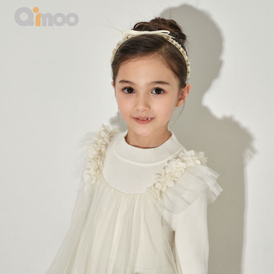 Qimoo女童蝴蝶结珍珠水晶发饰