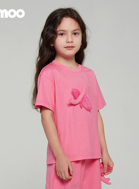 Qimoo淇木夏季新款童装男女童宽松休闲短袖T恤套头衫QCL2TC101A