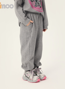 Qimoo淇木26春季新款男女童装灰色束脚休闲裤舒适长裤QWM1KC322C