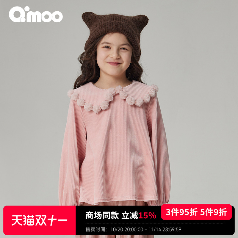 qimoo淇木花边领长袖套头衫