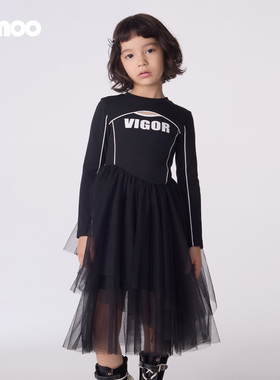 Qimoo淇木25秋季新款童装女童甜酷不对称运动连衣裙QSS3LP217B