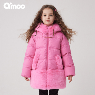 安心羽绒 童装 Qimoo 新款 女童中长羽绒服QCL4YP206B 淇木冬季