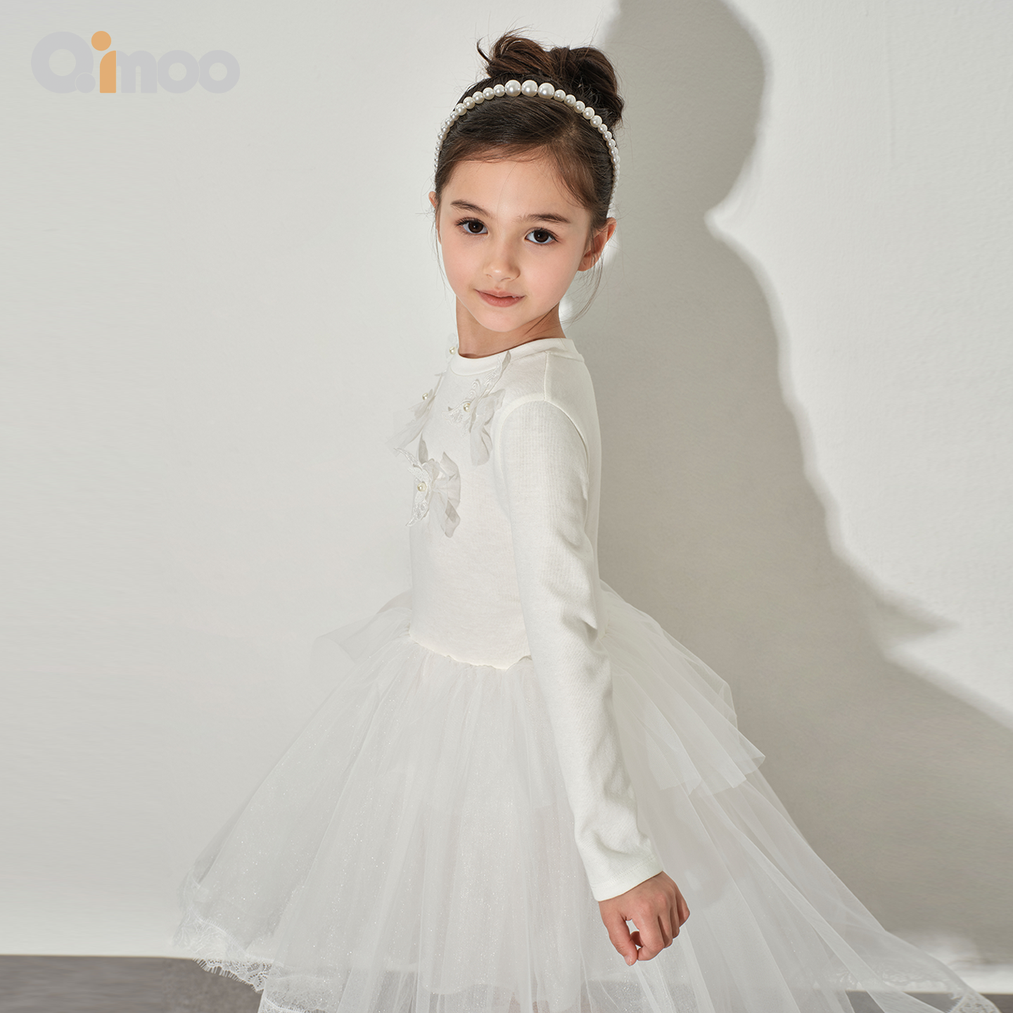 Qimoo淇木26春季童装女童优雅公主长袖网纱拼接蓬蓬礼服裙连衣裙,童装/婴儿装/亲子装,连衣裙,淘宝优惠券,粉丝福利购,淘宝优惠卷