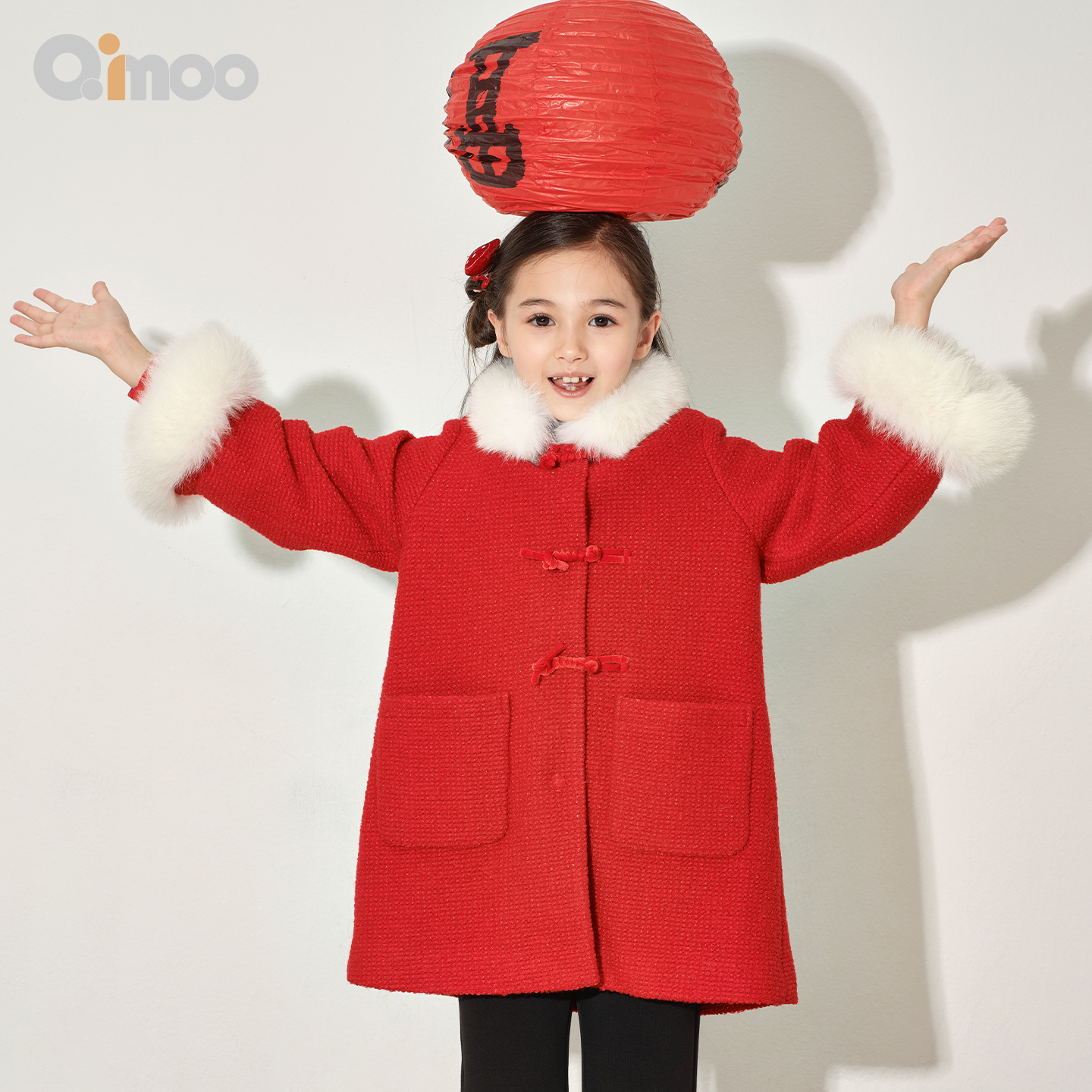 Qimoo淇木26年春季新款女童红色新年新中式含羊毛大衣QWM1DP123A,童装/婴儿装/亲子装,呢大衣,淘宝优惠券,粉丝福利购,淘宝优惠卷