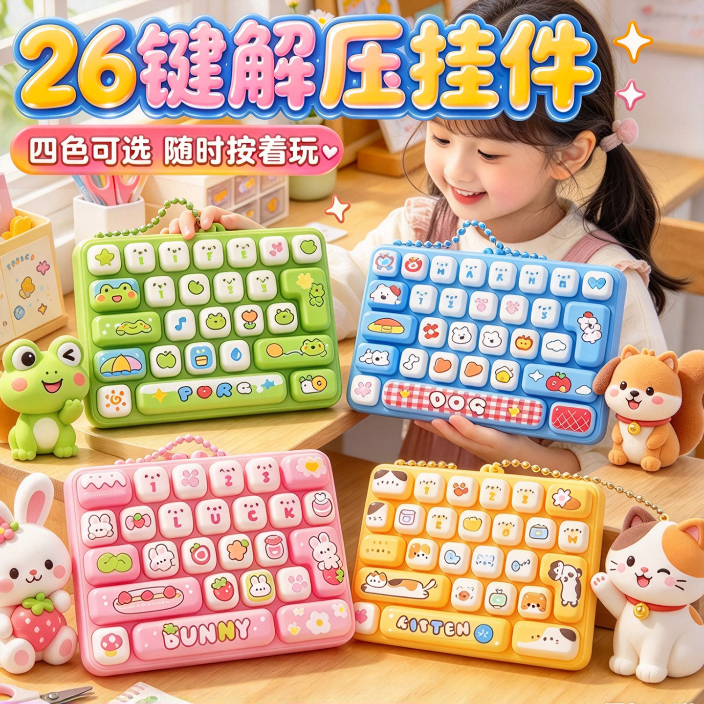 卡通动物按键26键解压发光键盘图片