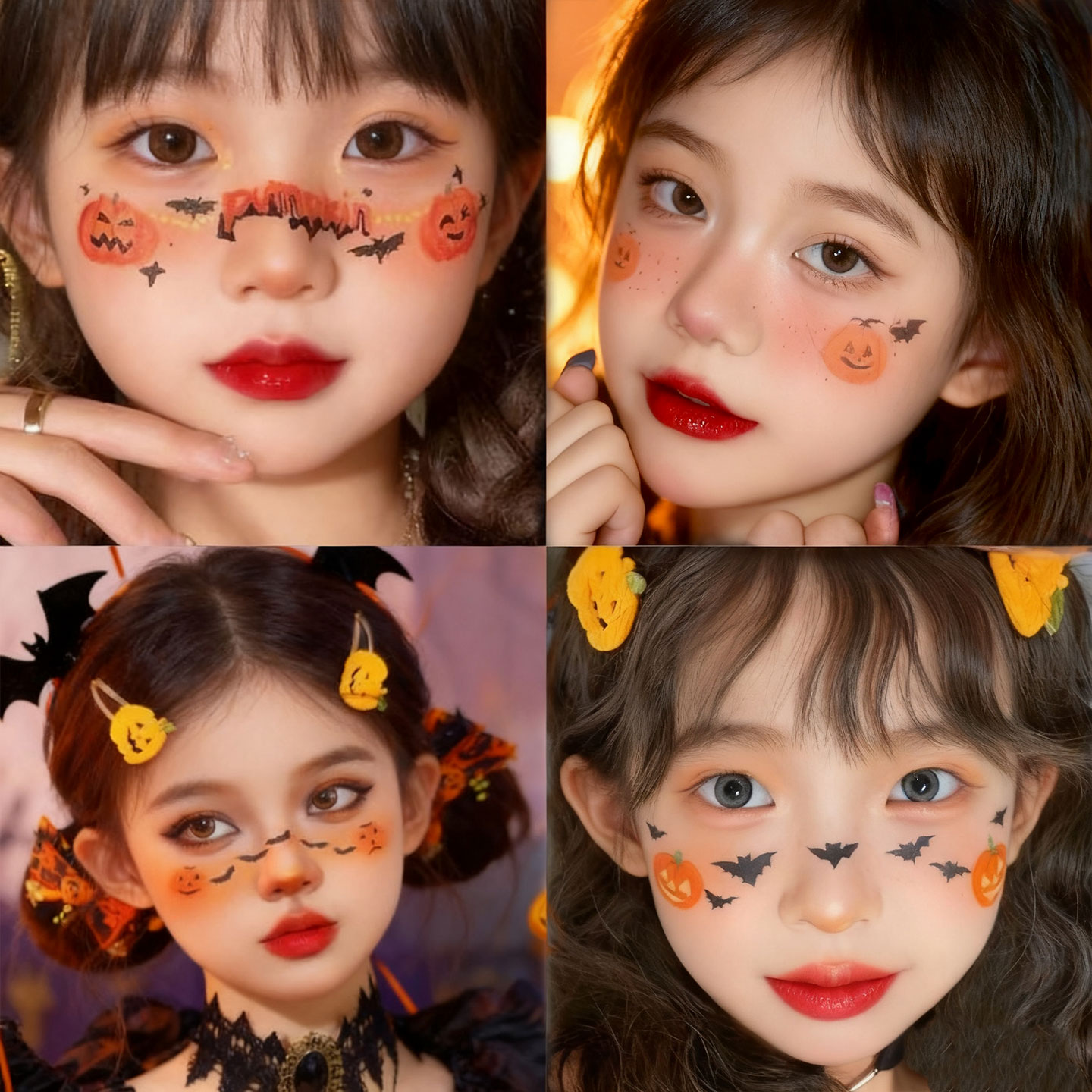 万圣节脸贴儿童纹身贴妆容男生南瓜女巫可洗式恶魔可爱装扮女童腮红水印脸部脸上圣诞节贴纸化妆装饰品道具