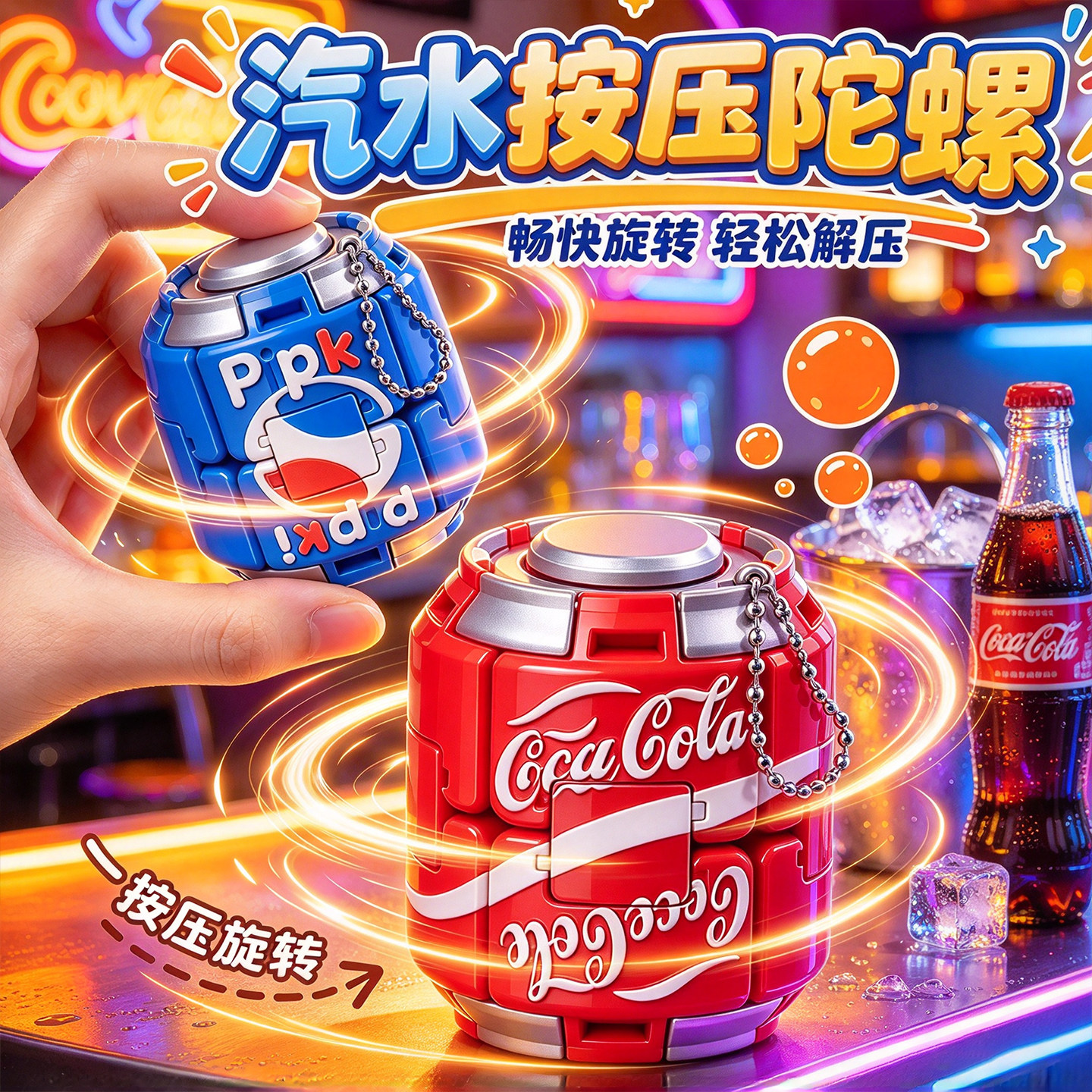 解压神器汽水指尖陀螺高级版edc飞轮玩具按压旋转转乐球儿童男孩