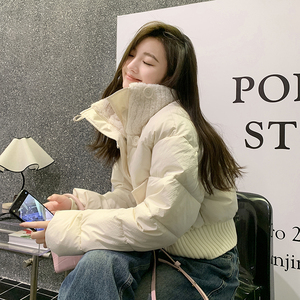 实拍2023冬季新款棉服设计感羊糕毛翻领短款女面包服棉衣外套潮