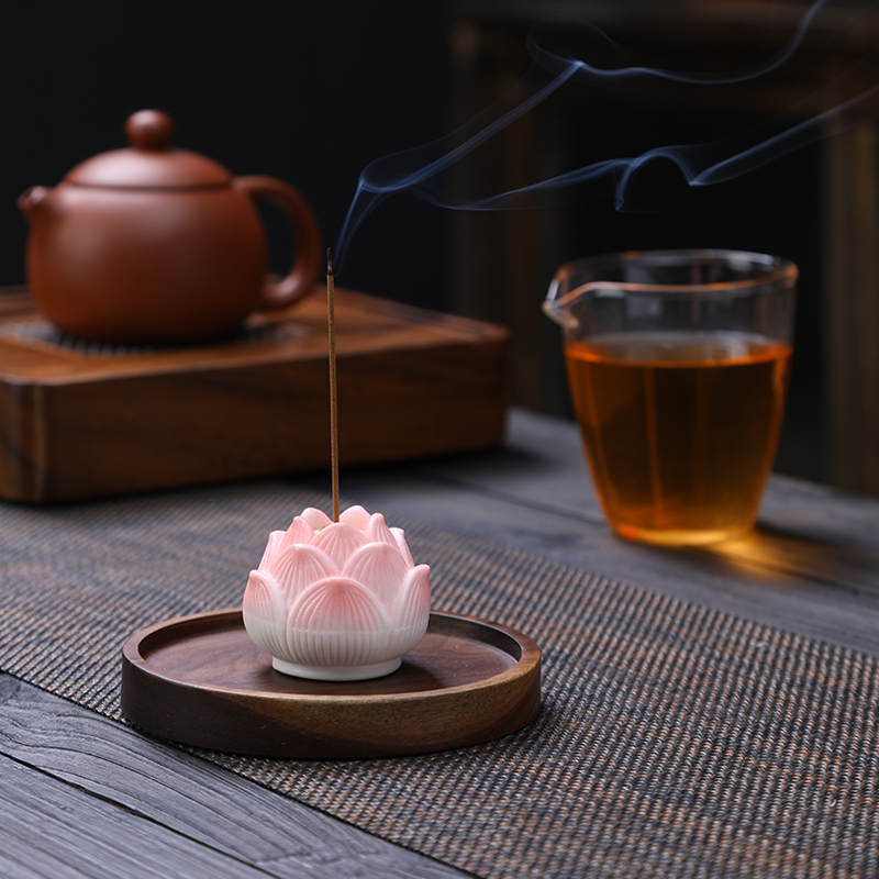 香炉陶瓷家用室内香插香托莲花香座线香底座小香插摆件香薰炉茶道