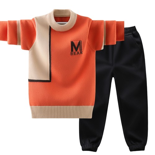 男童毛衣套装秋冬款中大童两件套针织衫加绒加厚保暖儿童男孩帅气