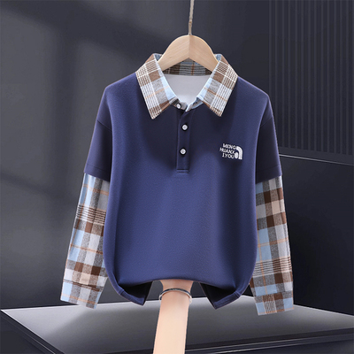 男童卫衣Polo领秋装中大童春秋款上衣儿童男孩帅气学院风衬衫领潮
