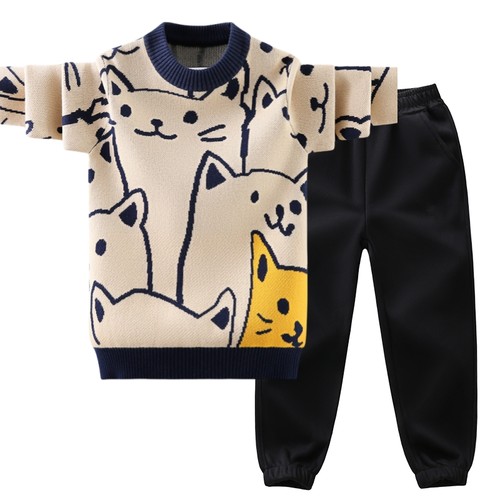 男童毛衣套装秋冬款中大童两件套针织衫加绒加厚保暖儿童男孩帅气