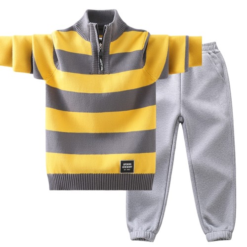 男童毛衣套装秋冬款中大童两件套针织衫加绒加厚保暖儿童男孩帅气