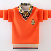 男童卫衣秋冬款 套头儿童男孩百搭学生 假两件中大童加绒加厚打底衫