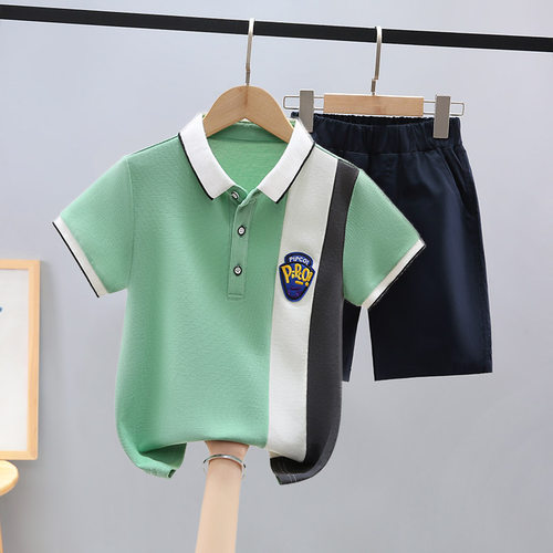 男童套装夏季中大童短袖t恤POLO衫2024新款男孩两件套学生百搭棉