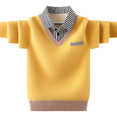 男童毛衣假两件秋冬款中大童