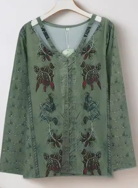 气质高级时尚女T恤长袖上装简约百搭森系高级舒适透气显瘦25713