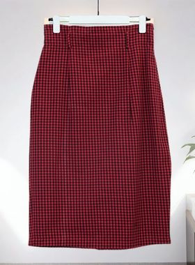 百搭格子高腰半身中长裙夏季爆款优雅气质不挑身材 23848