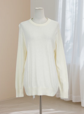 春秋新款极简风圆领毛衣女长袖宽松百搭针织衫基础款上衣37635