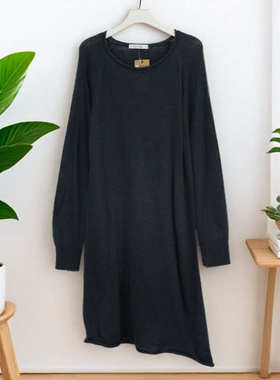 2025春秋新款女纯色圆领长袖连衣裙宽松遮肉显瘦通勤百搭33890