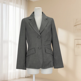 显瘦百搭单排扣翻领上衣36823 外套女灰色修身 春秋新款 职场西装