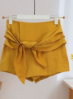 夏季爆款法式蝴蝶结装饰运动短裤纯色气质百搭时尚减龄28031
