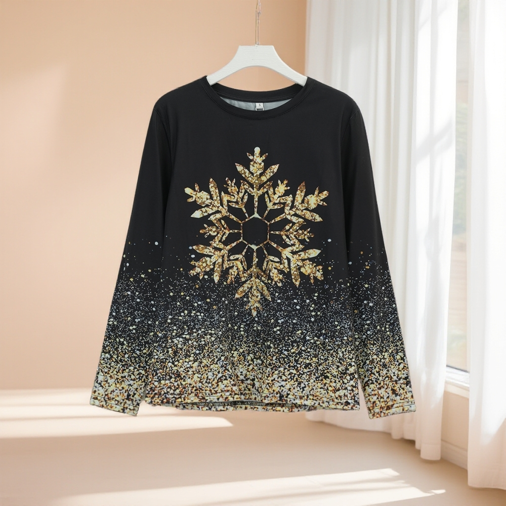 春秋新款女雪花印花装饰长袖圆领T恤宽松遮肉显瘦百搭25614,女装/女士精品,T恤,淘宝优惠券,粉丝福利购,淘宝优惠卷